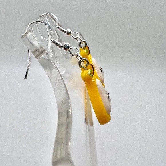 Chunky Pear Slice Fruit Earrings - Yellow and White - Picture 3 of 10